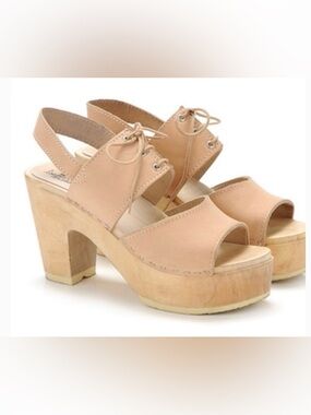 Loeffler Randall Heart LR Kaysa Heeled Peep-Toe Lace Clog Sandal Nude 39/8.5